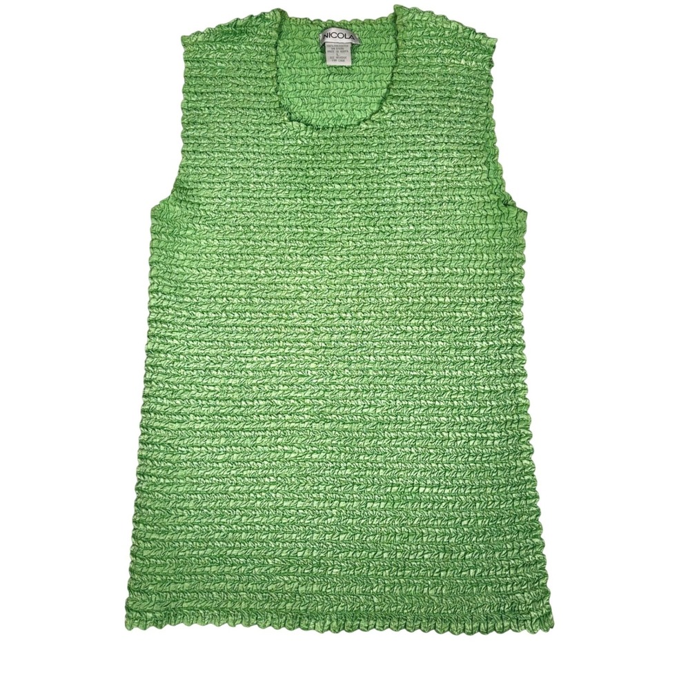 NICOLA Green Smocked Crinkle Tank Top Women's Size L Sleeveless